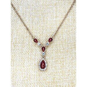 Gold-Tone Red Teardrop & Clear Crystal Pendant Necklace By Charter Club 18" Adju